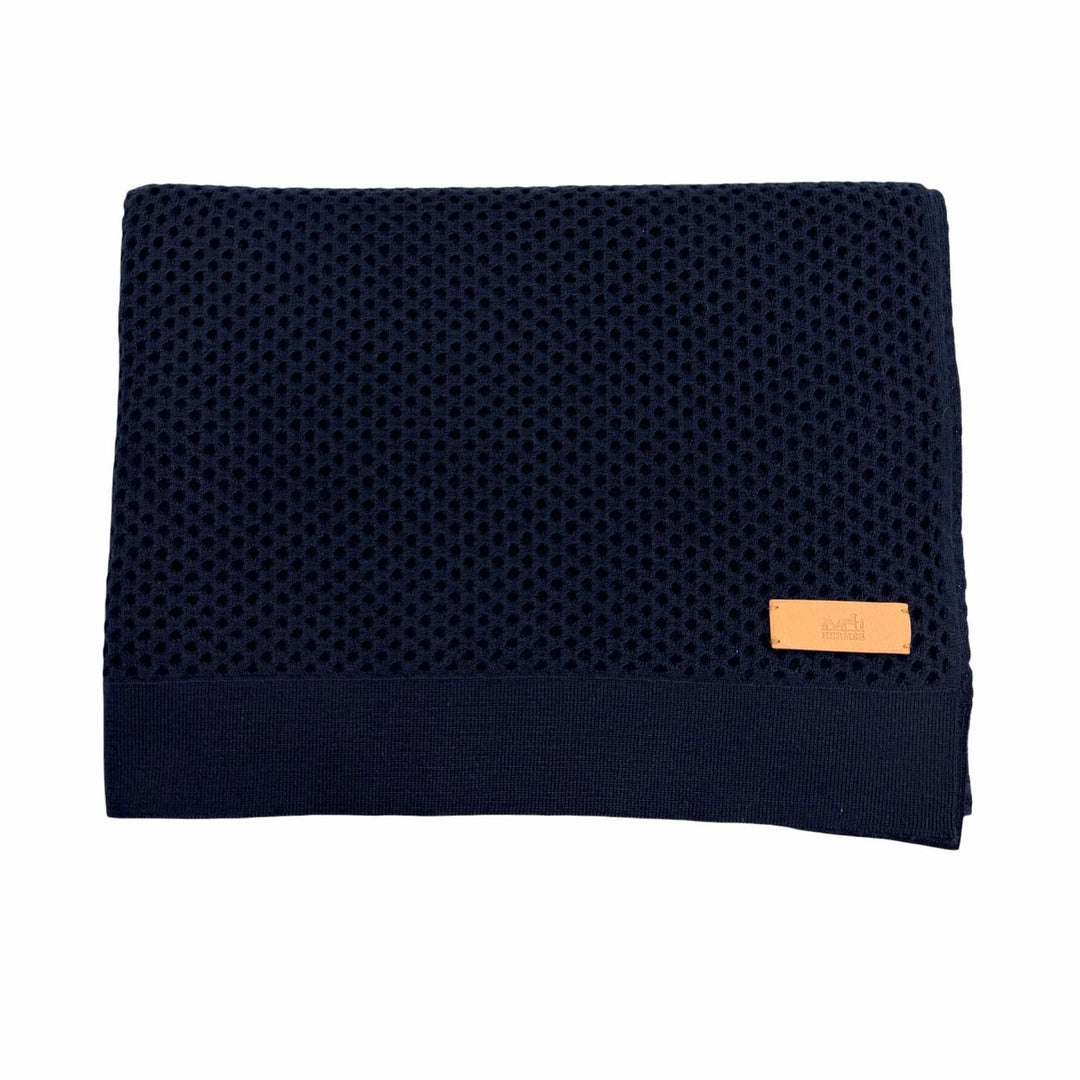 Excellent HERMES Scarf Mesh Stole Navy cashmere mens