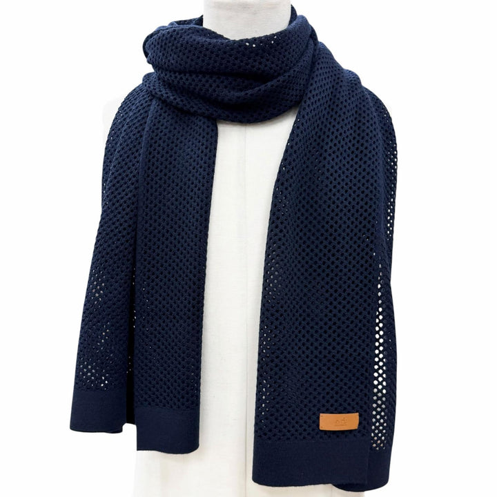 Excellent HERMES Scarf Mesh Stole Navy cashmere mens