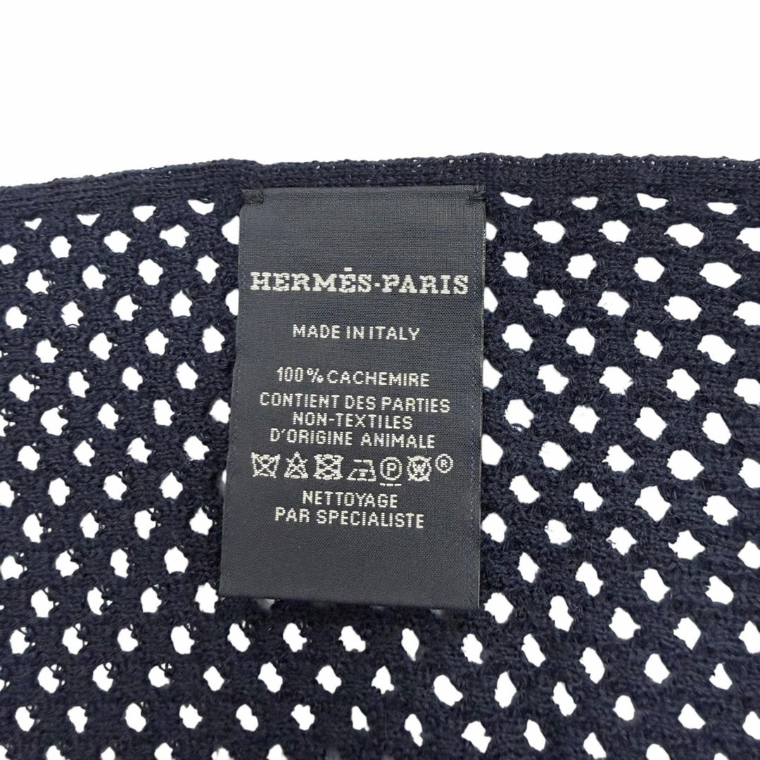 Excellent HERMES Scarf Mesh Stole Navy cashmere mens