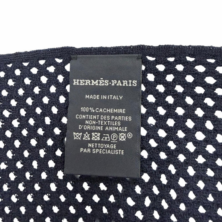 Excellent HERMES Scarf Mesh Stole Navy cashmere mens