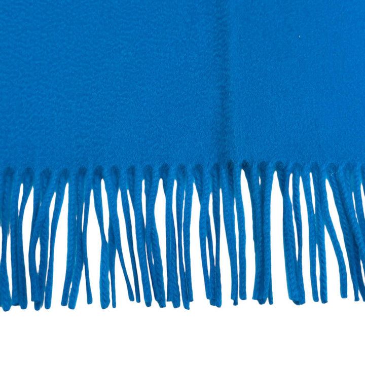 Excellent HERMES shawl Large fringed scarf with embroidered logo blue cashmere