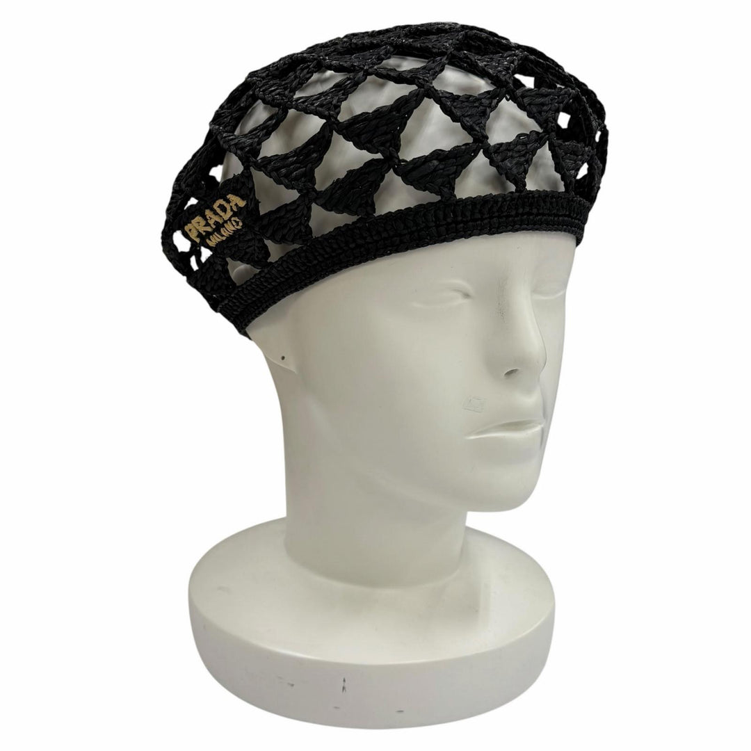 Excellent PRADA beret Logo-emblazoned crochet black Viscose Women L 1HC266