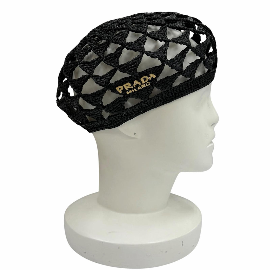 Excellent PRADA beret Logo-emblazoned crochet black Viscose Women L 1HC266