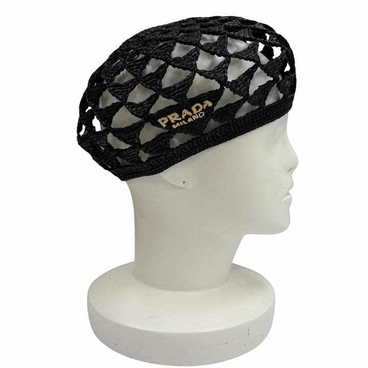 Excellent PRADA beret Logo-emblazoned crochet black Viscose Women L 1HC266