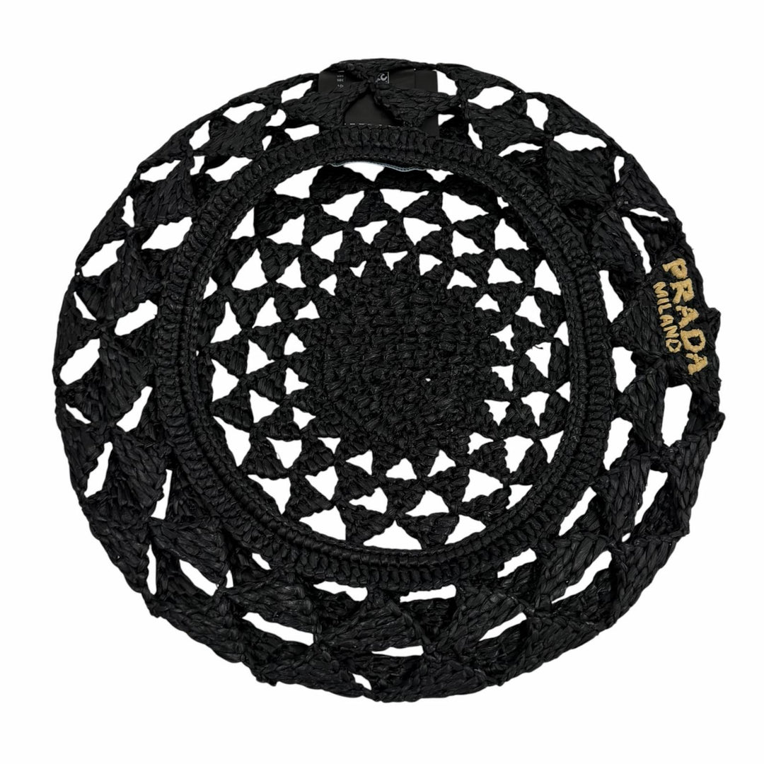 Excellent PRADA beret Logo-emblazoned crochet black Viscose Women L 1HC266