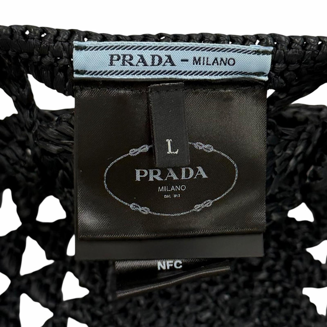 Excellent PRADA beret Logo-emblazoned crochet black Viscose Women L 1HC266
