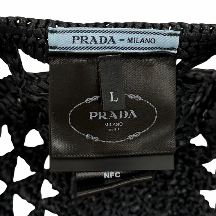 Excellent PRADA beret Logo-emblazoned crochet black Viscose Women L 1HC266