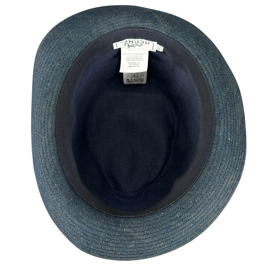 Excellent HERMES hat H logo embroidery Indigo blue cotton mens