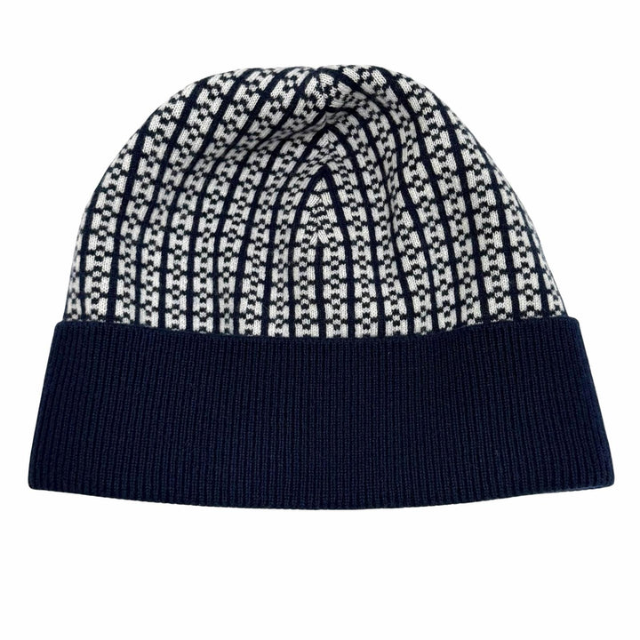 Excellent HERMES Knit cap H232019N H-pattern Hope Beanie Navy cashmere Women M