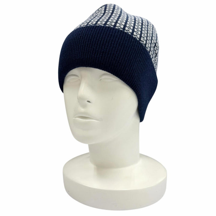 Excellent HERMES Knit cap H232019N H-pattern Hope Beanie Navy cashmere Women M