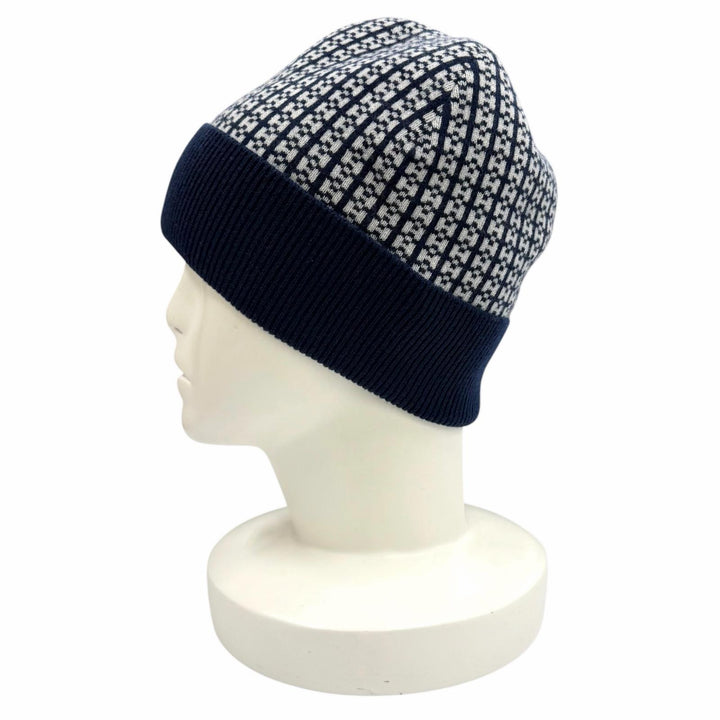 Excellent HERMES Knit cap H232019N H-pattern Hope Beanie Navy cashmere Women M