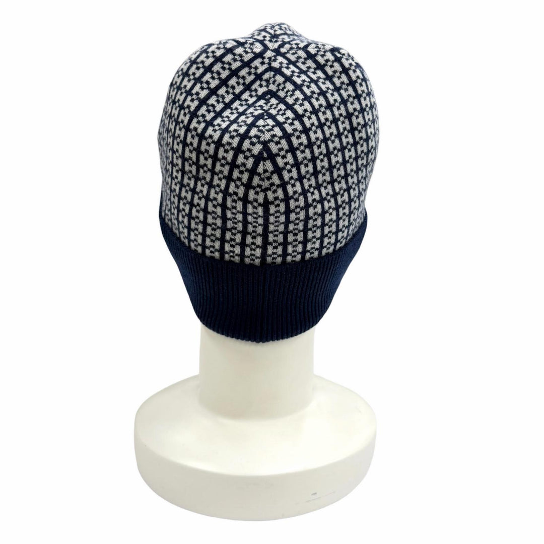 Excellent HERMES Knit cap H232019N H-pattern Hope Beanie Navy cashmere Women M