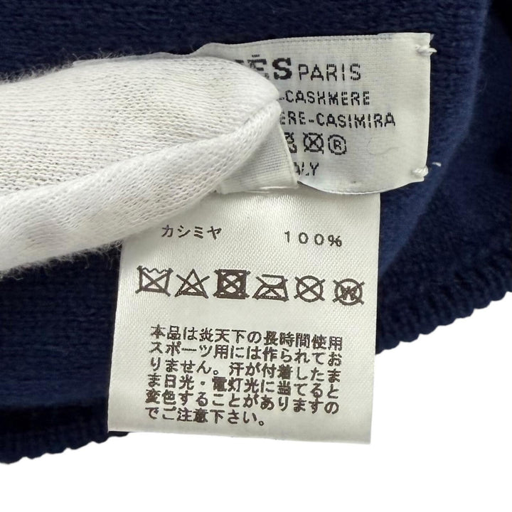 Excellent HERMES Knit cap H232019N H-pattern Hope Beanie Navy cashmere Women M