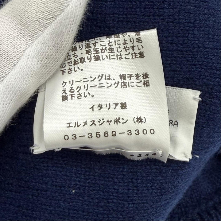 Excellent HERMES Knit cap H232019N H-pattern Hope Beanie Navy cashmere Women M