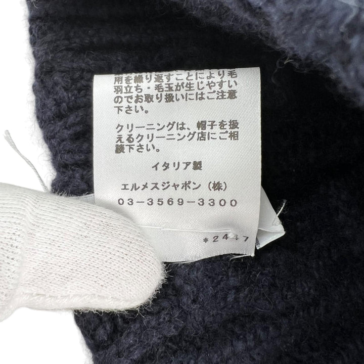 Great HERMES Knit cap Tri-Maion Navy blue cashmere mens M H202070N