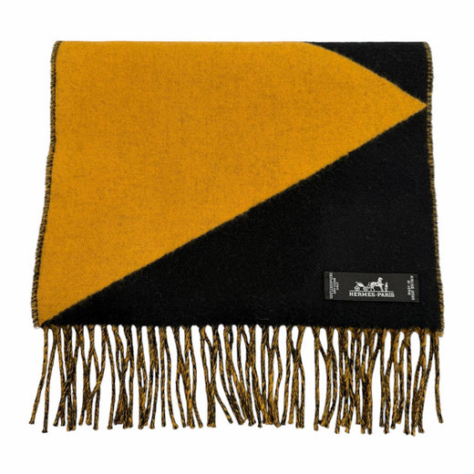 Pristine HERMES Scarf With fringe black cashmere mens