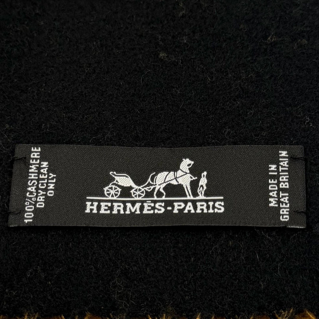 Pristine HERMES Scarf With fringe black cashmere mens