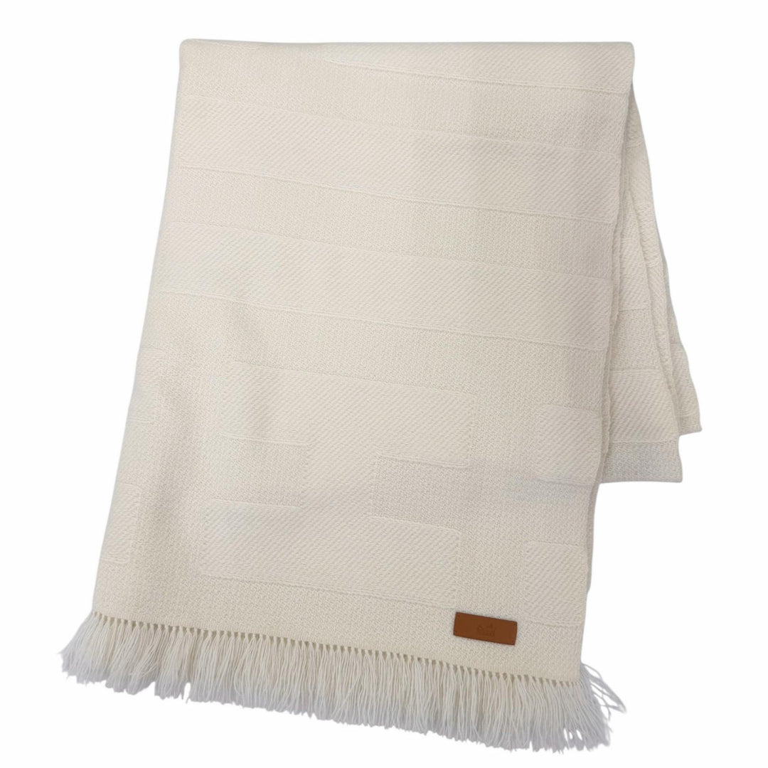 Pristine HERMES shawl Raye H Large logo leather patch with fringe cashmere Women
