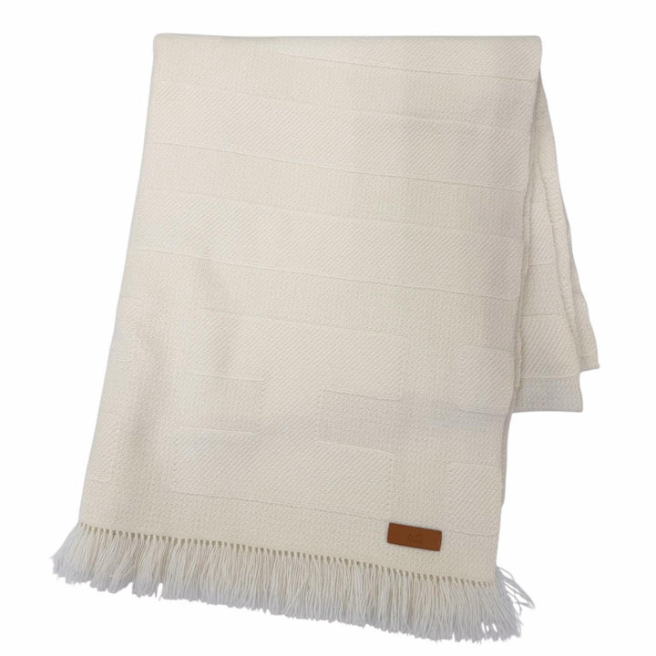 Pristine HERMES shawl Raye H Large logo leather patch with fringe cashmere Women