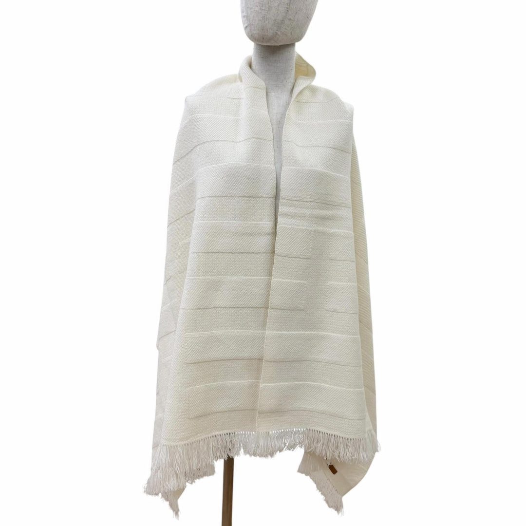 Pristine HERMES shawl Raye H Large logo leather patch with fringe cashmere Women