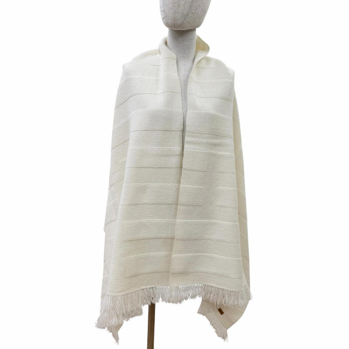 Pristine HERMES shawl Raye H Large logo leather patch with fringe cashmere Women