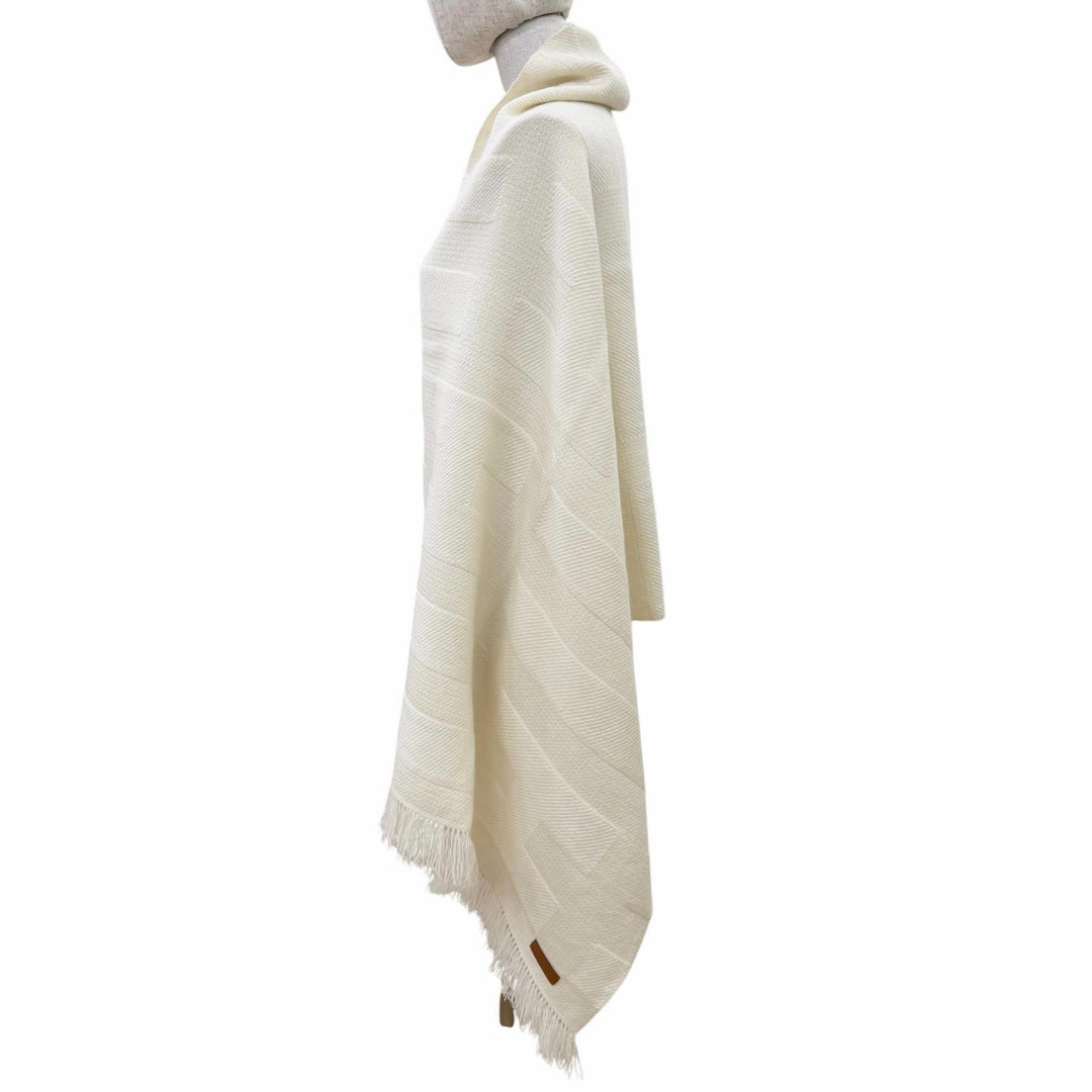 Pristine HERMES shawl Raye H Large logo leather patch with fringe cashmere Women