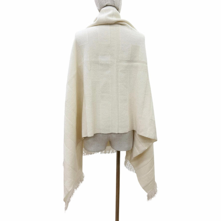 Pristine HERMES shawl Raye H Large logo leather patch with fringe cashmere Women
