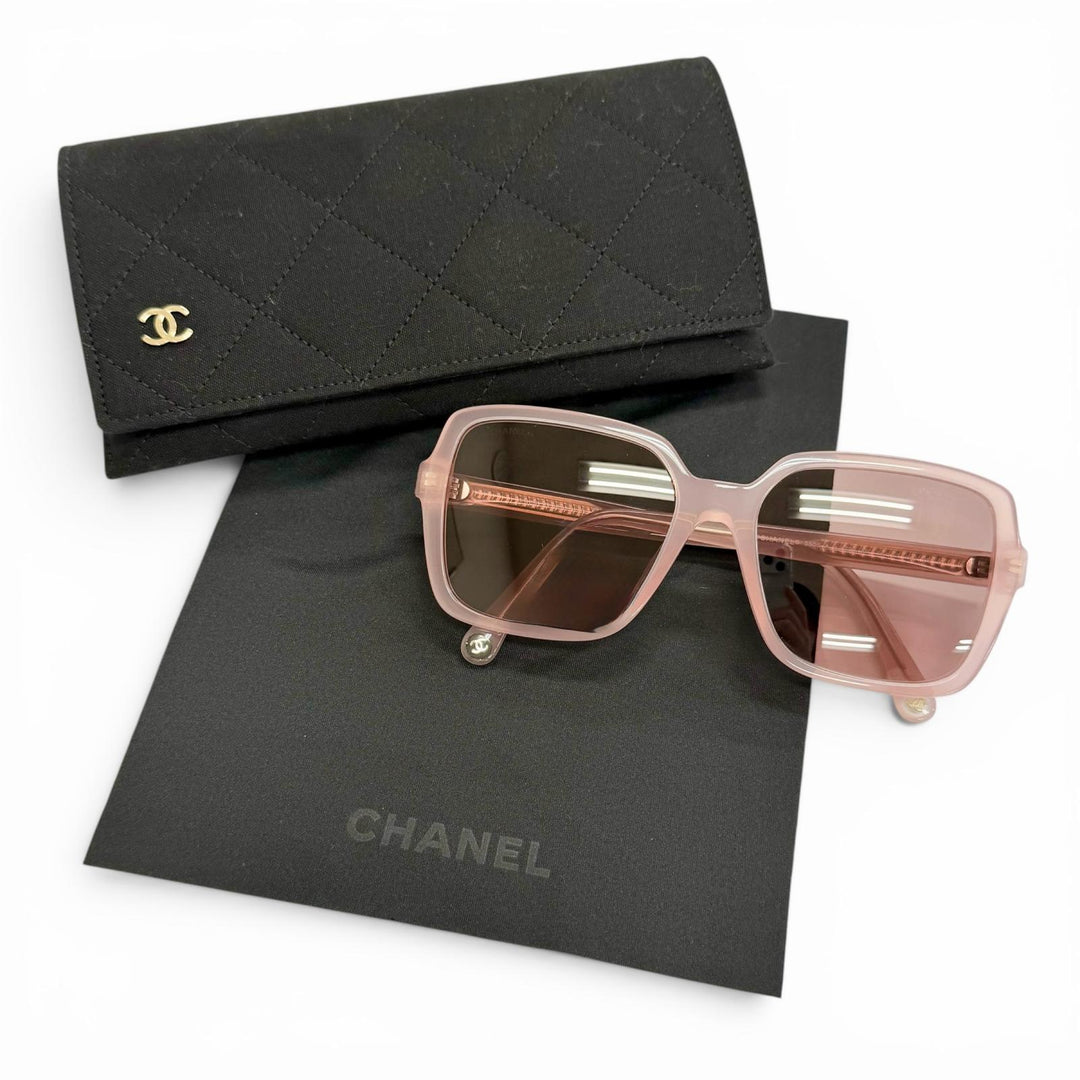 Excellent CHANEL sunglasses COCO Mark Logo Square Clear pink Women 5505－A