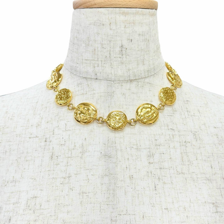 Very Good CHANEL Necklace Coco Mademoiselle Logo Round Coin gold Women