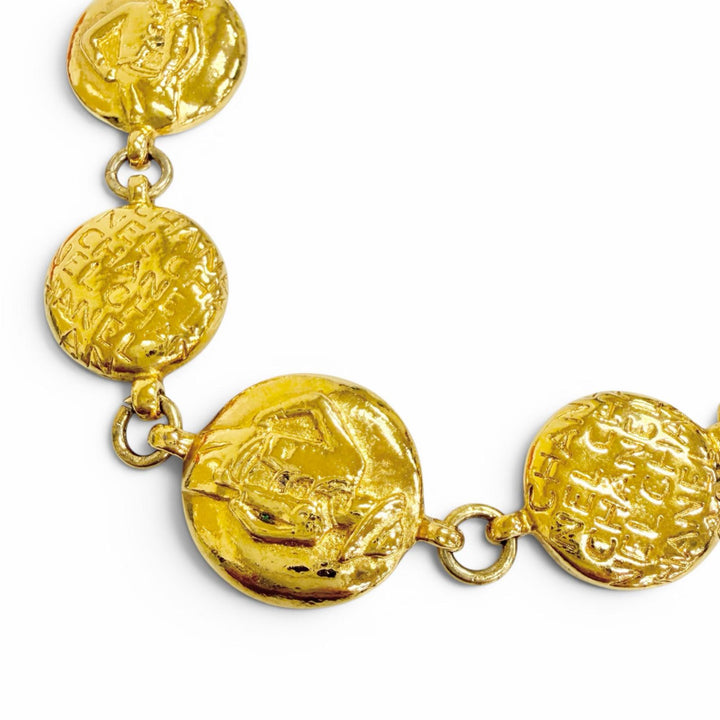 Very Good CHANEL Necklace Coco Mademoiselle Logo Round Coin gold Women