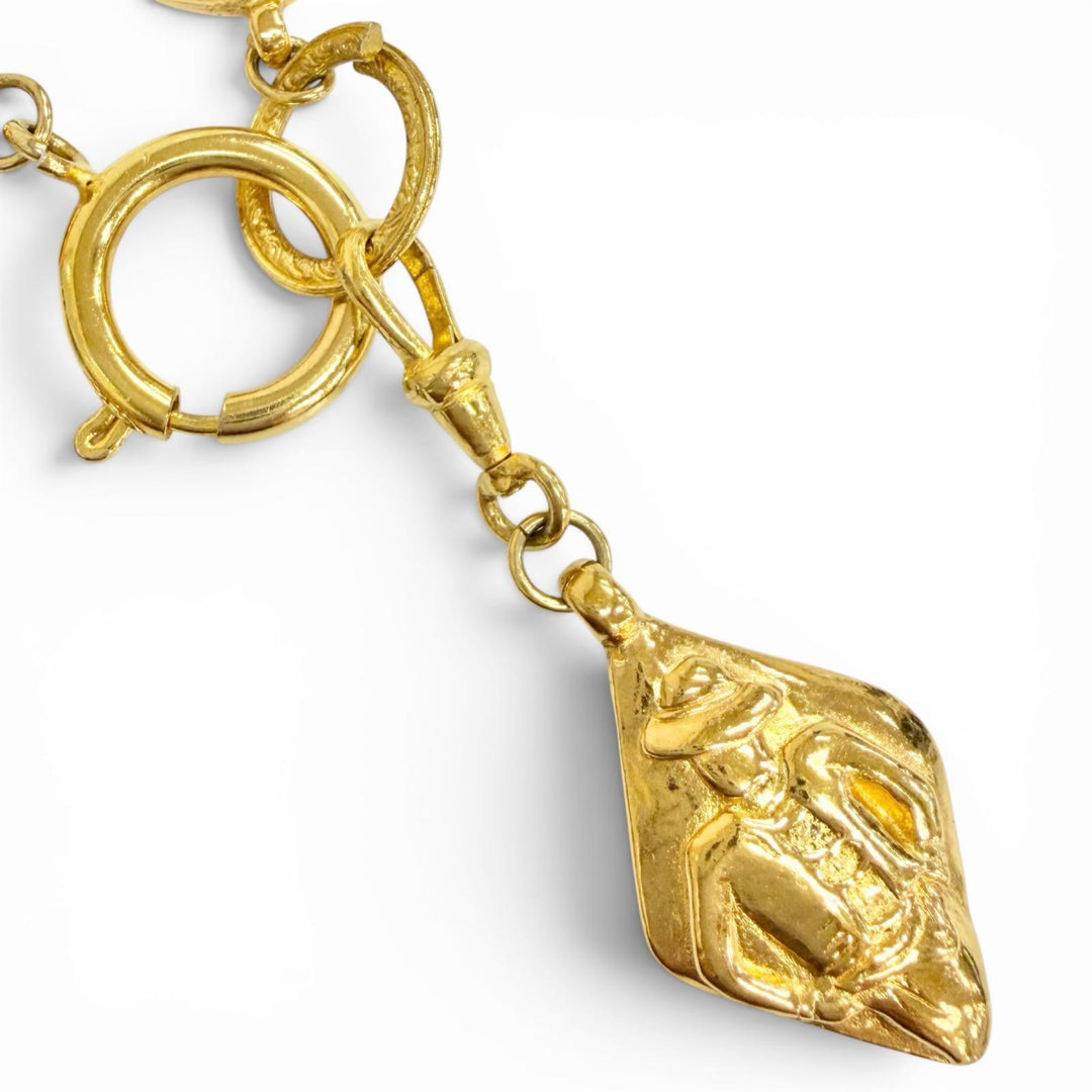 Very Good CHANEL Necklace Coco Mademoiselle Logo Round Coin gold Women