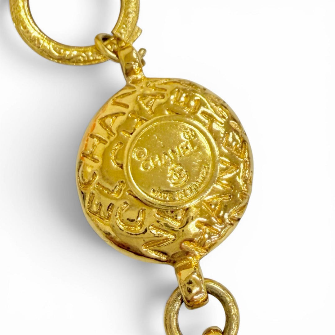 Very Good CHANEL Necklace Coco Mademoiselle Logo Round Coin gold Women