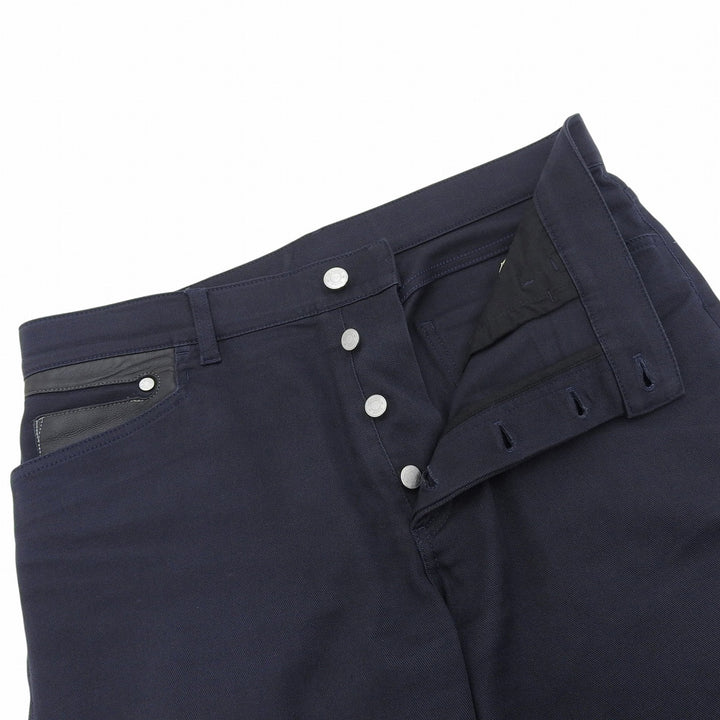 Great HERMES Pants Partial leather patch, Serie buttons, 5 pockets Dark navy 44