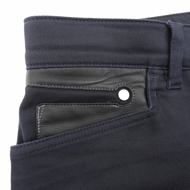Great HERMES Pants Partial leather patch, Serie buttons, 5 pockets Dark navy 44