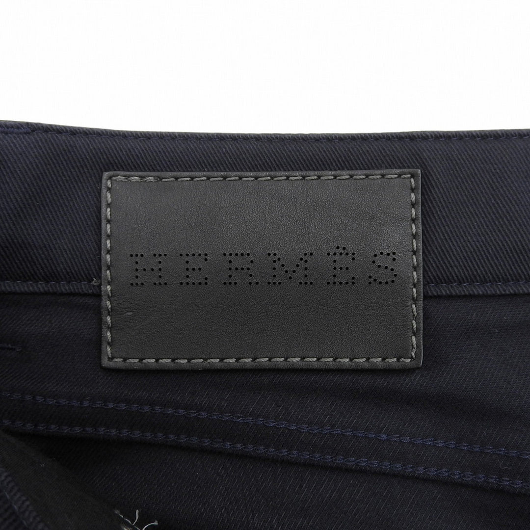 Great HERMES Pants Partial leather patch, Serie buttons, 5 pockets Dark navy 44