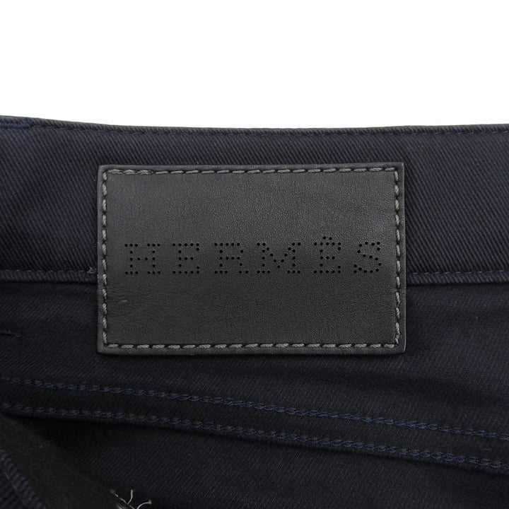 Great HERMES Pants Partial leather patch, Serie buttons, 5 pockets Dark navy 44