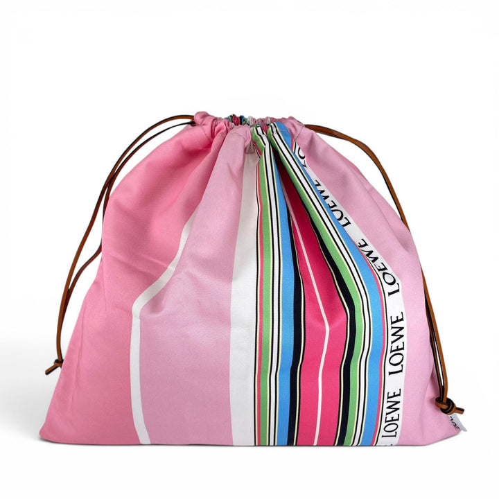 Excellent LOEWE Pouch Drawstring Logo patch stripe pattern drawstring bag