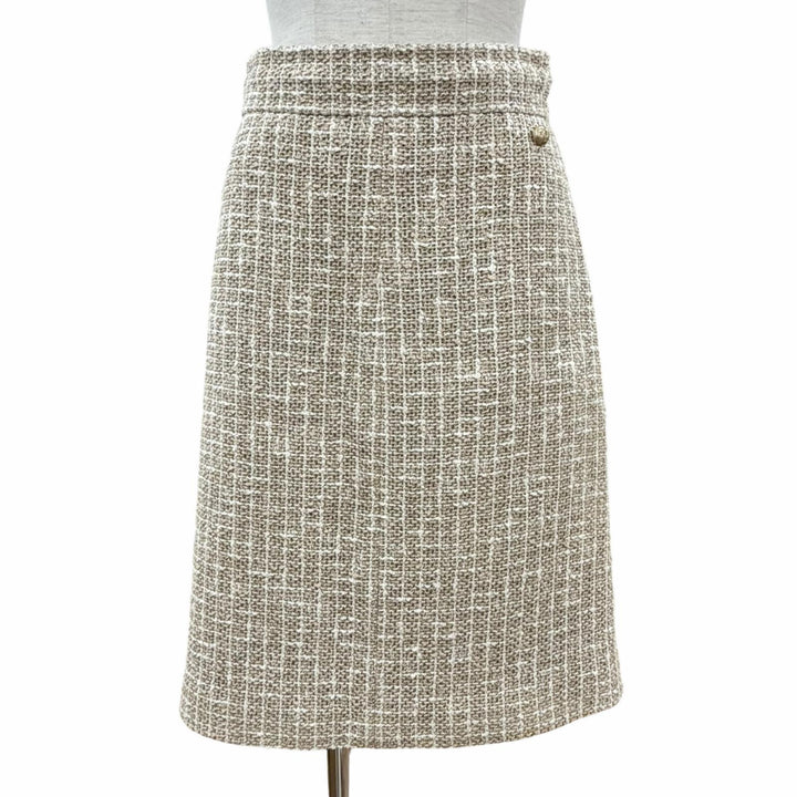 Great CHANEL Tight Skirt Brown beige cotton Women 38 P51061