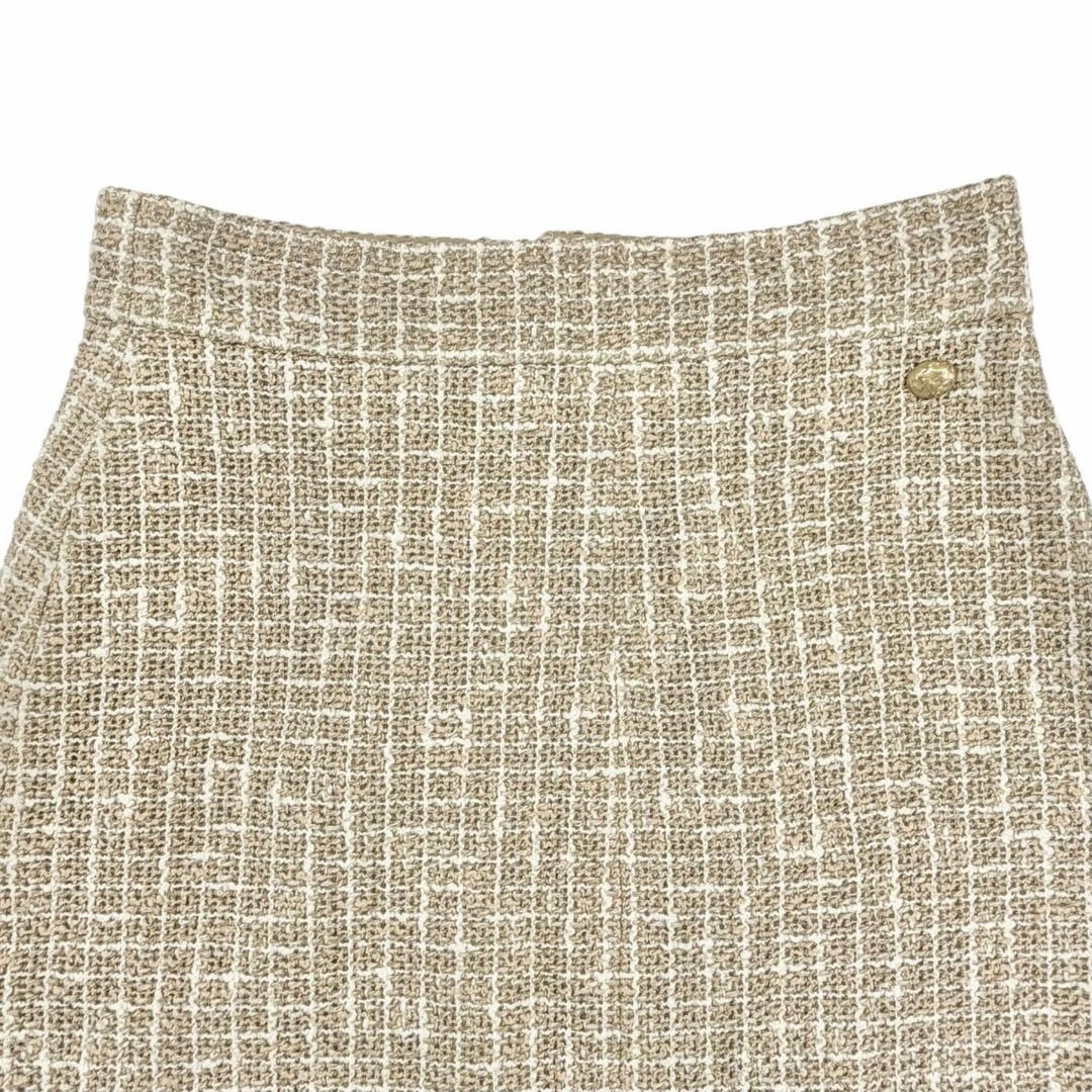 Great CHANEL Tight Skirt Brown beige cotton Women 38 P51061