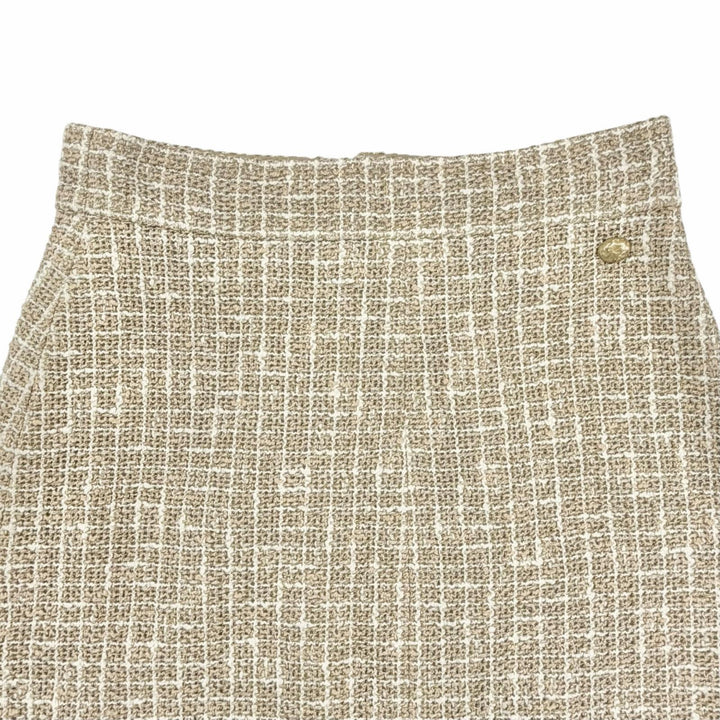 Great CHANEL Tight Skirt Brown beige cotton Women 38 P51061