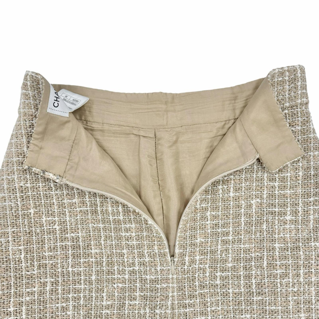 Great CHANEL Tight Skirt Brown beige cotton Women 38 P51061