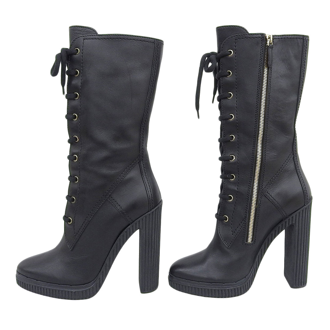 Excellent TOD’S boots Side zip, lace-up, chunky heel, medium black leather 39