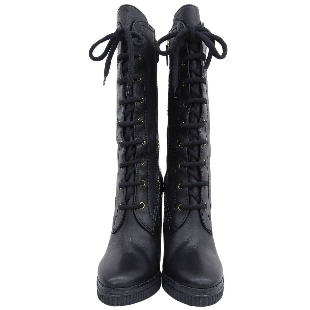 Excellent TOD’S boots Side zip, lace-up, chunky heel, medium black leather 39