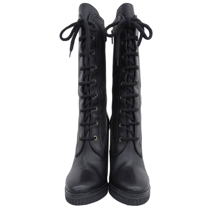 Excellent TOD’S boots Side zip, lace-up, chunky heel, medium black leather 39