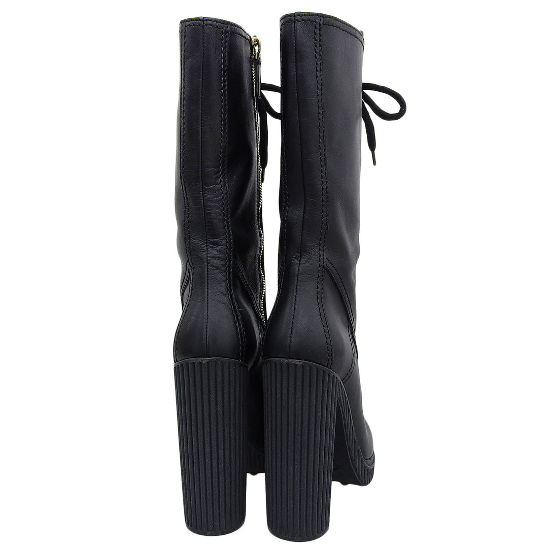 Excellent TOD’S boots Side zip, lace-up, chunky heel, medium black leather 39