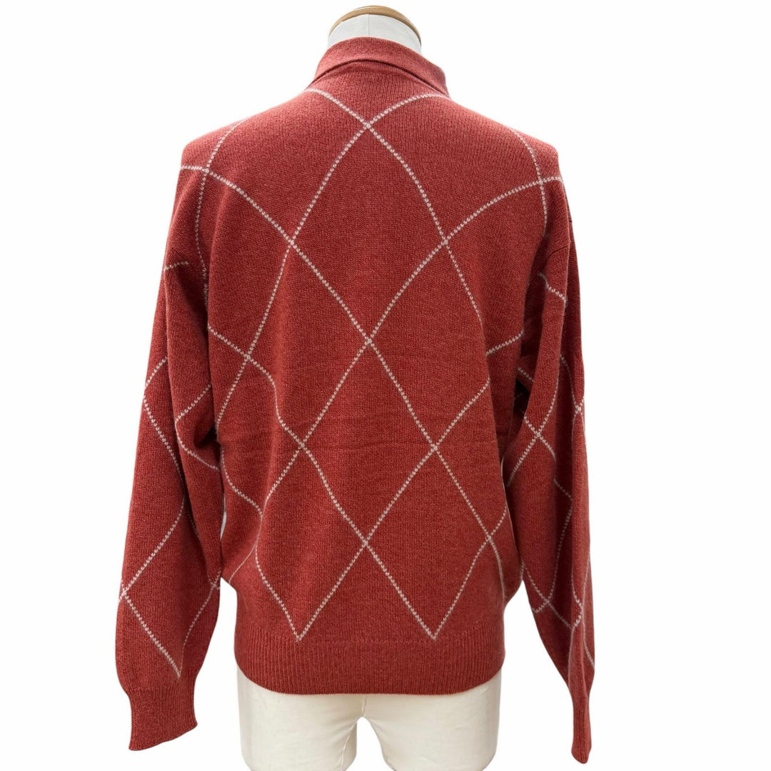 Excellent Loro Piana sweater Argyle Pattern Polo Knit Red cashmere mens 46