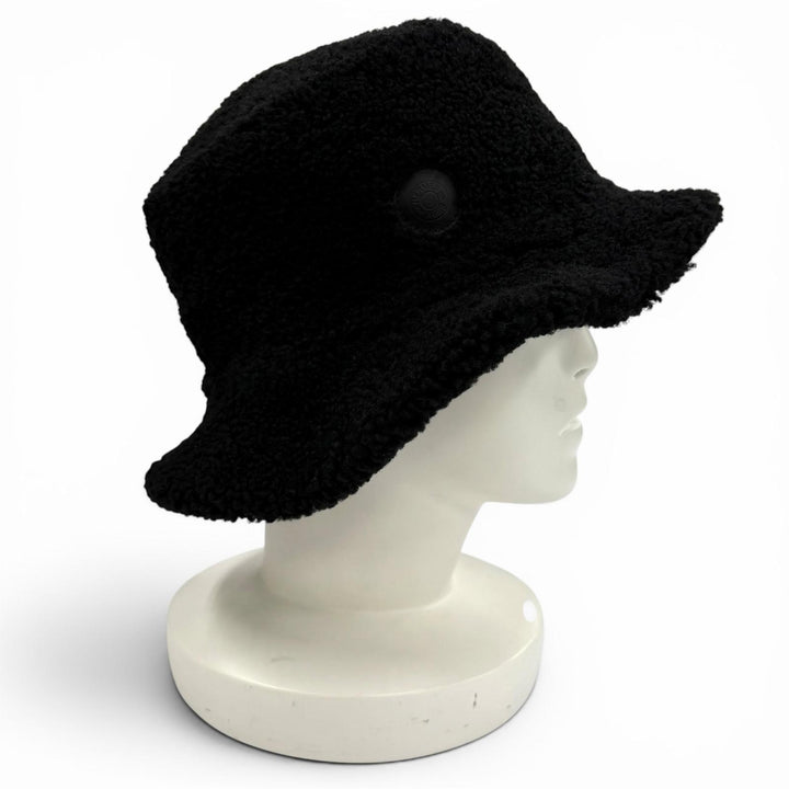 Excellent HERMES hat Fauve Crude Cell Patch Merino Mouton Bucket black 57