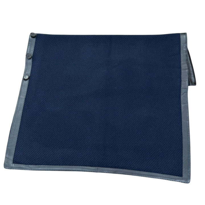 Excellent HERMES shawl H-logo button, leather trim, large poncho Navy wool Women