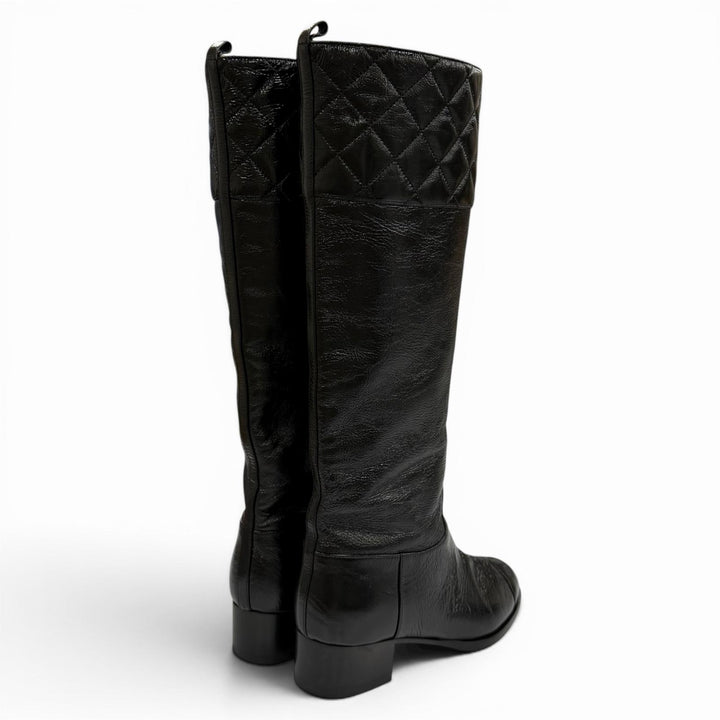 Great CHANEL Knee-high boots COCO Mark Matelassé Chunky Heel Leather 36.5 G45201