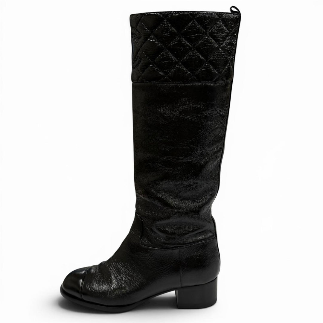 Great CHANEL Knee-high boots COCO Mark Matelassé Chunky Heel Leather 36.5 G45201